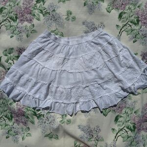 White tiered eyelet ruffle mini skirt